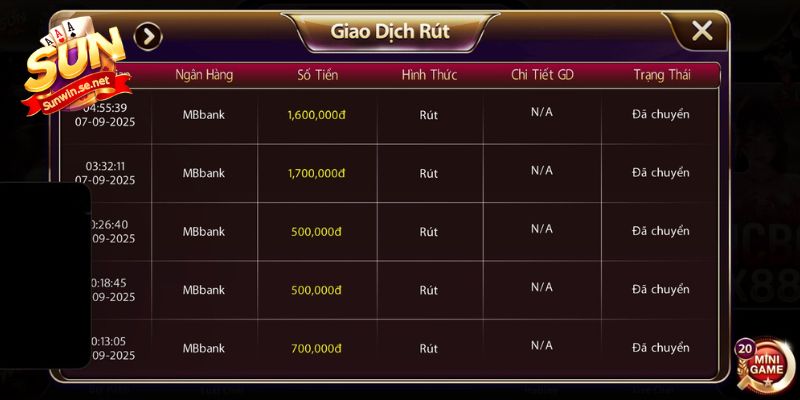 Ảnh Tài Xỉu Sunwin - Minh Họa Chân Thực Sân Chơi Xanh Chín 8 Giao dịch rút nổ ra liên tục từ người chơi